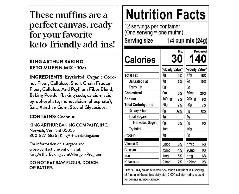 King Arthur Baking Keto Muffin Mix Nutrition Label