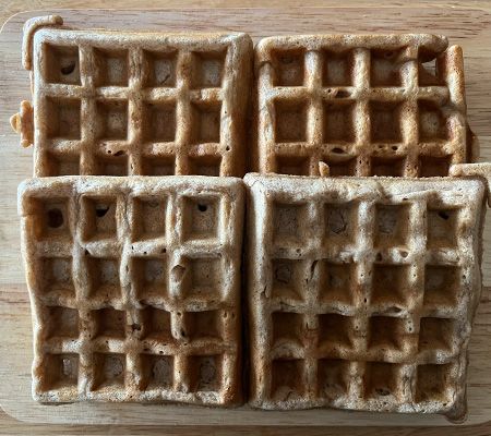 4 buttermilk whole wheat waffles in two rows, two per row