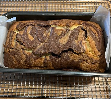 French Marble Pound Cake cooling on a rack