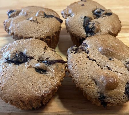 4 Lindley Mills Oat Bran Blueberry Walnut muffins