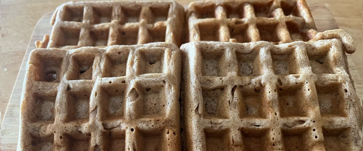 4 buttermilk whole wheat waffles in two rows, two per row