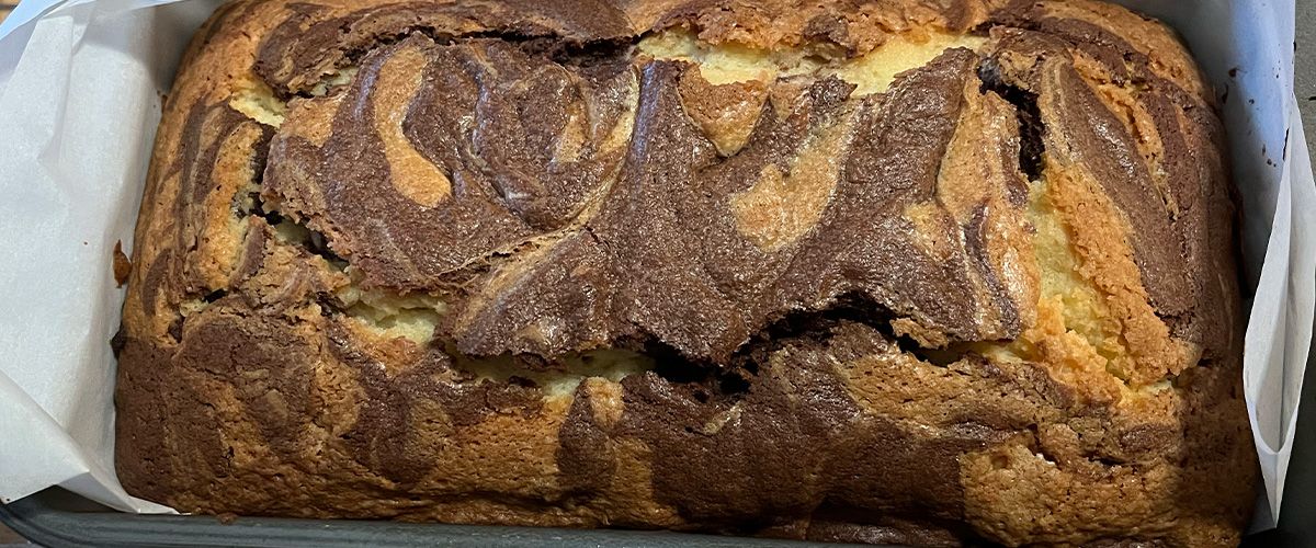 French Marble Pound Cake cooling on a rack